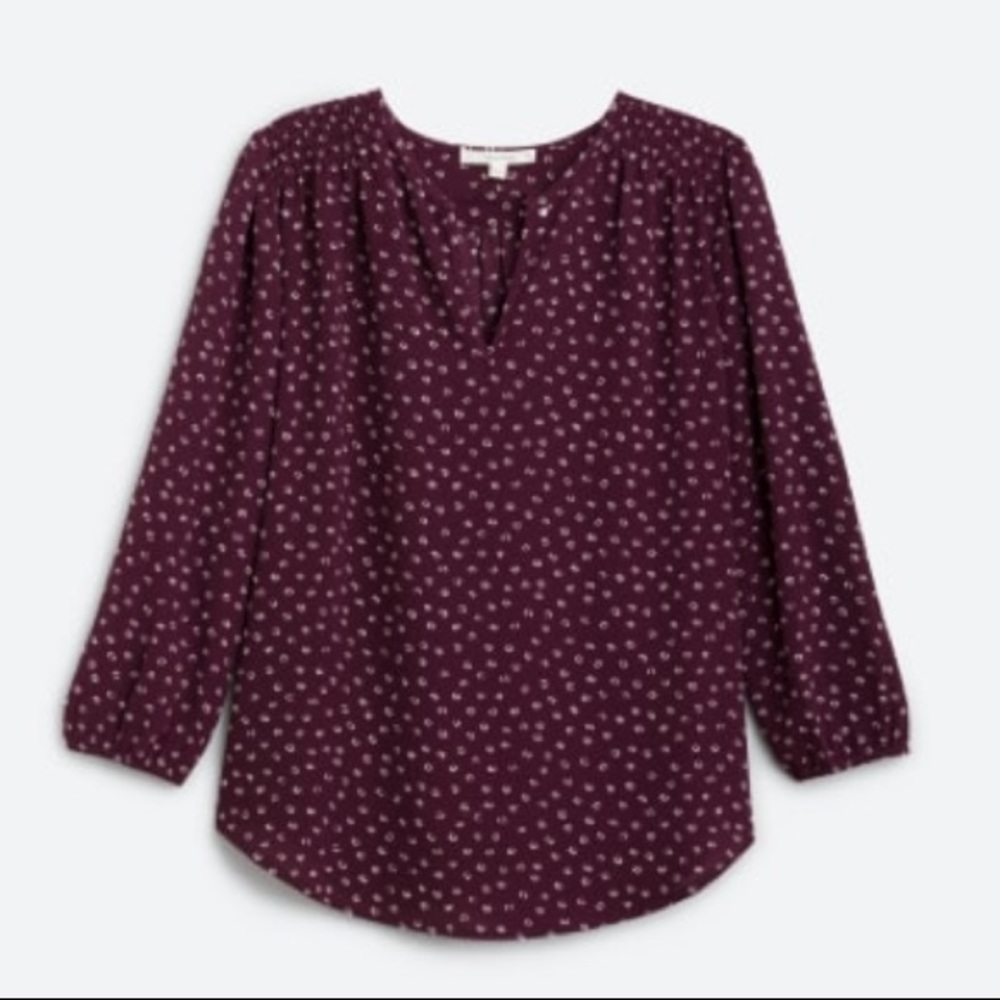 Kenmore Split Neck Blouse, purple polka dot
